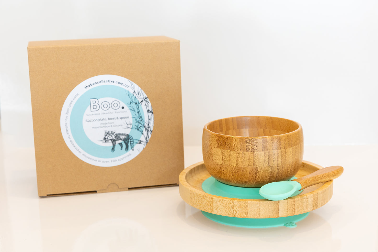 Bamboo Suction Baby Feeding Bowl|Plate|Spoon- Mint Blue